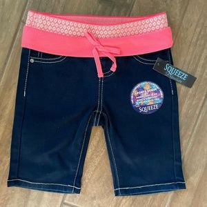 NEW Squeeze Me Denim Blue Stretch Shorts Girls 6X Coral Waist